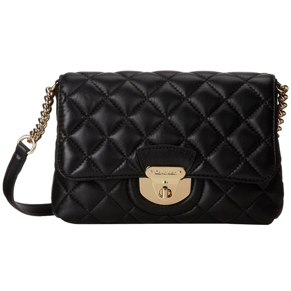 Calvin Klein Women's Metallic Quilted Lamb Leather Crossbody - Picture 1 of 12